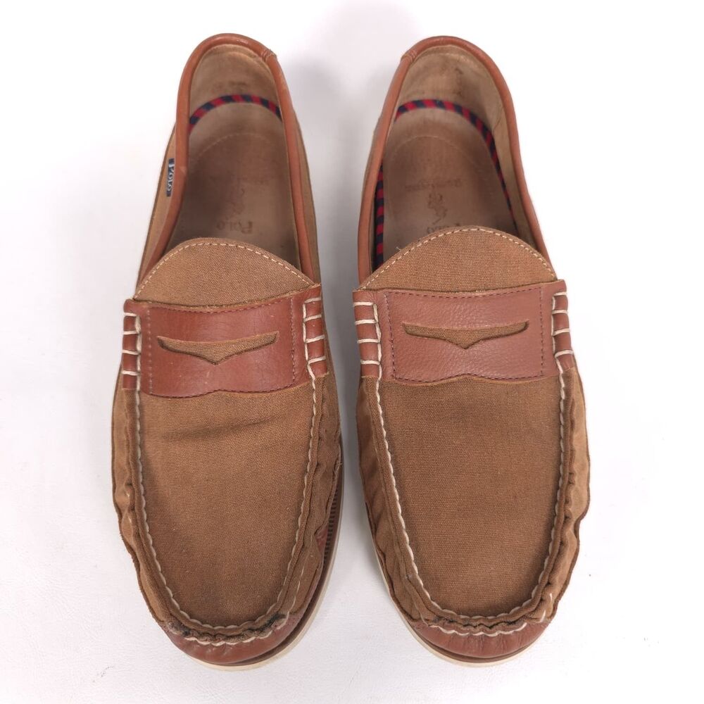POLO RALPH LAUREN Blackley 10.5D Leather Textile‎ Loafers Brown Men’s Shoes